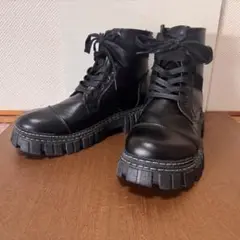 ブラック レザー ハイカットブーツ 厚底