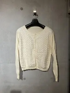 【未使用】アイボリー レース編み カーディガン(コットン含む)