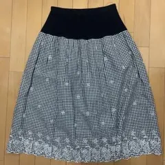美品！ギンガムチェック柄 膝丈スカート フレアースカート ウエストゴム