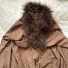 未使用　美品　ポンチョ　ファー　ブラウンファー付きストール・ショール ケープ