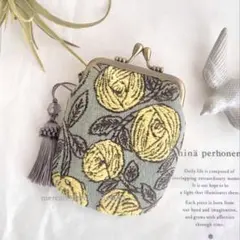 ミナペルホネン ハンドメイドrosy yellow ポーチ　がま口　バラ