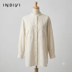INDIVI バンドカラーロングシャツ ストライプ 34 レーヨン ベージュのサムネイル