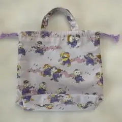 ハンドメイド巾着袋 猫の音楽隊　紫系
