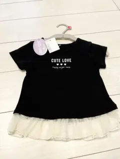 新品 キッズ 女の子 半袖 トップス Tシャツ 水色 110cm 黒 Aライン