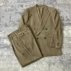 【90S】スーツ セットアップ ダブル ワイドスラックス ブラウン ストライプ