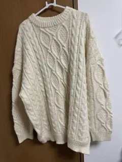 アイボリー ケーブルニットセーター 長袖