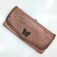 ANNA SUI 本革 長財布 がま口 カービング 蝶々 スタッズ 花柄 編込み