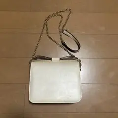 ピンクゴールド リボン付き ショルダーバッグ 合成皮革