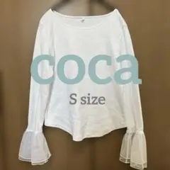 【coca】袖チュール切り替えトップス ホワイトSサイズ