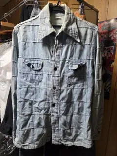 ７０年代　ヴィンテージ　チェック柄デニムシャツ サイズ1 100%コットン