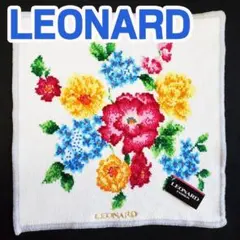 新品未使用●レオナール タオルハンカチ●シュニール織●ホワイト●カラフル花-B