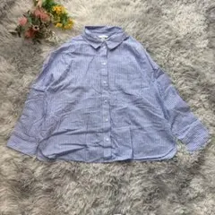 H&M　リネンブレンドシャツ　【XL】　ブルー　ストライプ　ドロップショルダー