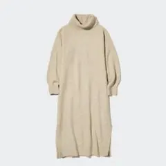 美品 UNIQLO ユニクロ スフレヤーンタートルネックワンピース S ベージュ