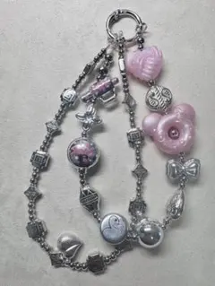 ハンドメイド携帯ストラップ ピンク