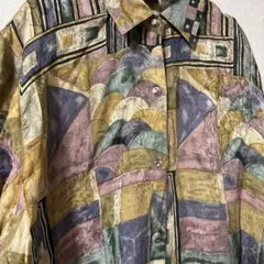 90s 長袖シャツ　vintage 昭和レトロ 個性的 総柄 古着　アート