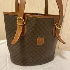 セリーヌ 美品 マカダム バケツ型 ハンドバッグ ゴールド金具 ヴィンテージ