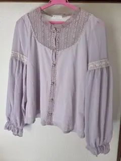 axes femme レース長袖プルオーバー ラベンダー