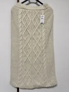 アイボリー 柄編み ロングニットスカート Mサイズ