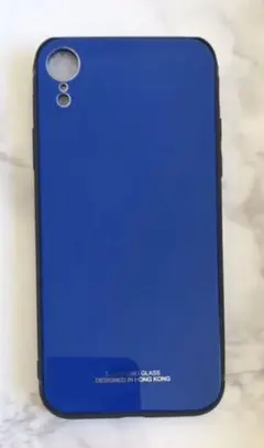 シンプル☆耐衝撃背面9Hガラスケース iPhoneXR ブルー　青