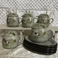 小鳥の陶器製 蓋付き煮物椀 5個セット　バラエティーセット 茶碗蒸し容器