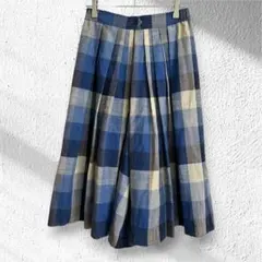 シンクセンス　リネン混　ガウチョパンツ　チェック柄　カジュアル　ウエストゴム入