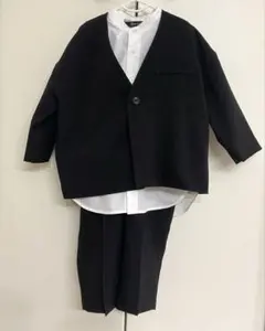 【シャツ付き】フォーマル ノーカラージャケット ロングパンツ 3点セット