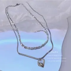 シルバー 2連ネックレス ハートペンダント