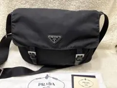 プラダ ショルダーバッグ メッセンジャー 三角ロゴ ナイロン レザー ブラック