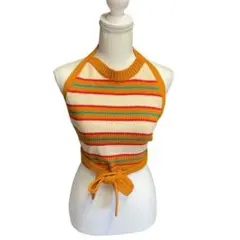 【94】ZARA マルチカラーストライプ クロップドトップス HP3-21