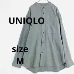 ユニクロUNIQLO 長袖シャツ Mサイズグレー綿100%胸ポケット付き