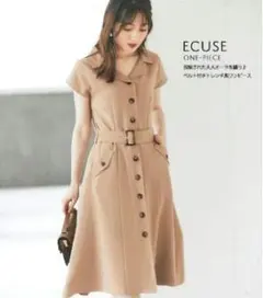 トッコクローゼット　ベルト付きトレンチ風ワンピース　ベージュ
