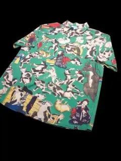 浮世絵　猫 和柄　アロハシャツ ビックシルエット　半袖　シャツ　総柄のサムネイル