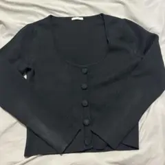 黒のボタン付きカーディガン　WOOL MARK