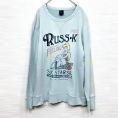 ★ダメージ RUSS-K 水色 トレーナー Lサイズ　レディース プリント