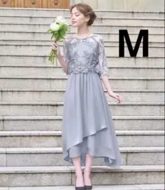 GIRL ガール レース切替えシアー フレア ロング 結婚式 ドレス ブルー