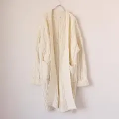 【極美品】OBLI ケーブルニット編みニットコート Fサイズ アイボリー