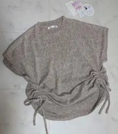 しまむら　Helm chana 　半袖　メランジニット　S　ブラウン　しまスタ