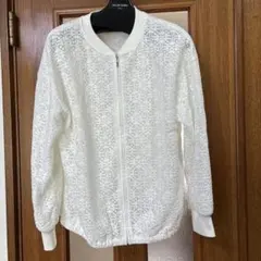 ホワイト レース素材 ジップアップブルゾン