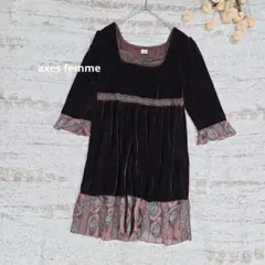 axes femme ベロア風ワンピース ブラウン系 【M相当】