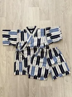 甚平 青とネイビー　幾何学模様 110㎝