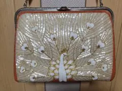 はしもと ビーズバッグ がま口 ハンドバッグ パープル系 花柄 和装 44 