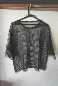 しまむら　レディース　網メッシュ半袖 カットソー　Ｌサイズ黒 重ね着に！