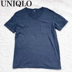 ユニクロ Tシャツ 半袖 L ブルー ポケット 柄無し クルーネック 綿のサムネイル