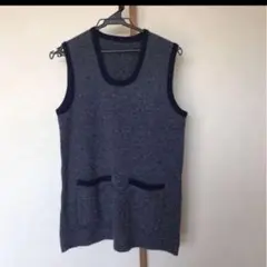 日本製 ノースリーブ ニットベスト ネイビー系