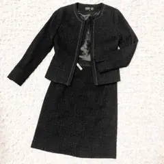 【極美品】INDIVIラメツイードノーカラージャケットセットアップスカートM