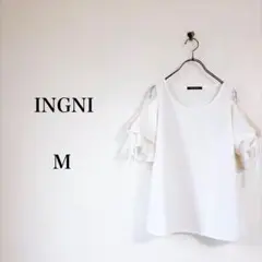 INGNI（M）袖割れレーストップス　オフホワイト　半袖　フリル　体型カバー