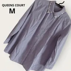 QUEENS COURT ストライプ 長袖 シャツ ホワイト ブルー M 上品のサムネイル