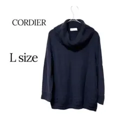 CORDIER ウール100％ オフタートルニット L 紺 日本製 長袖七分袖のサムネイル