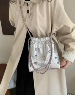 SHEIN シルバー ラインストーン ショルダーバッグ