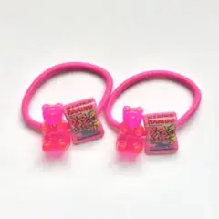 no91 お菓子パッケージ&グミベアヘアゴム2本セット ハンドメイド